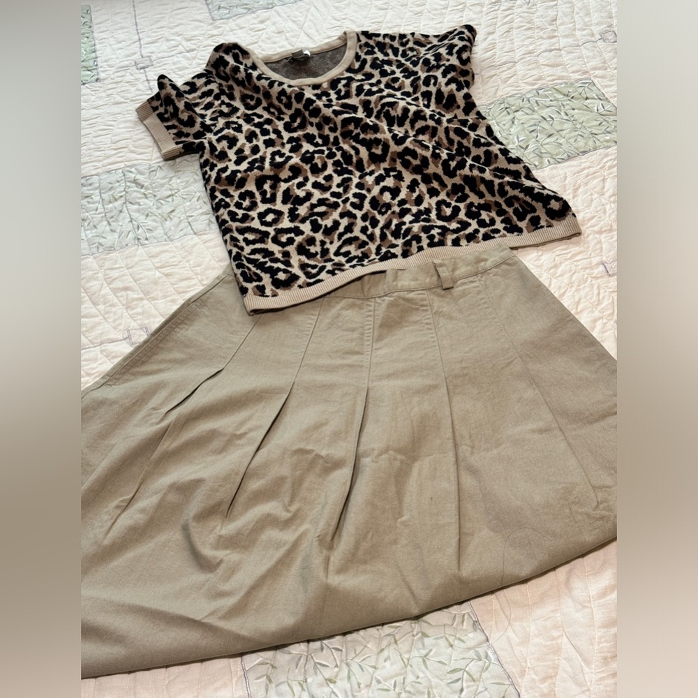 J. Crew Leopard Print Sweater + vintage’s long skirt 100% cotton